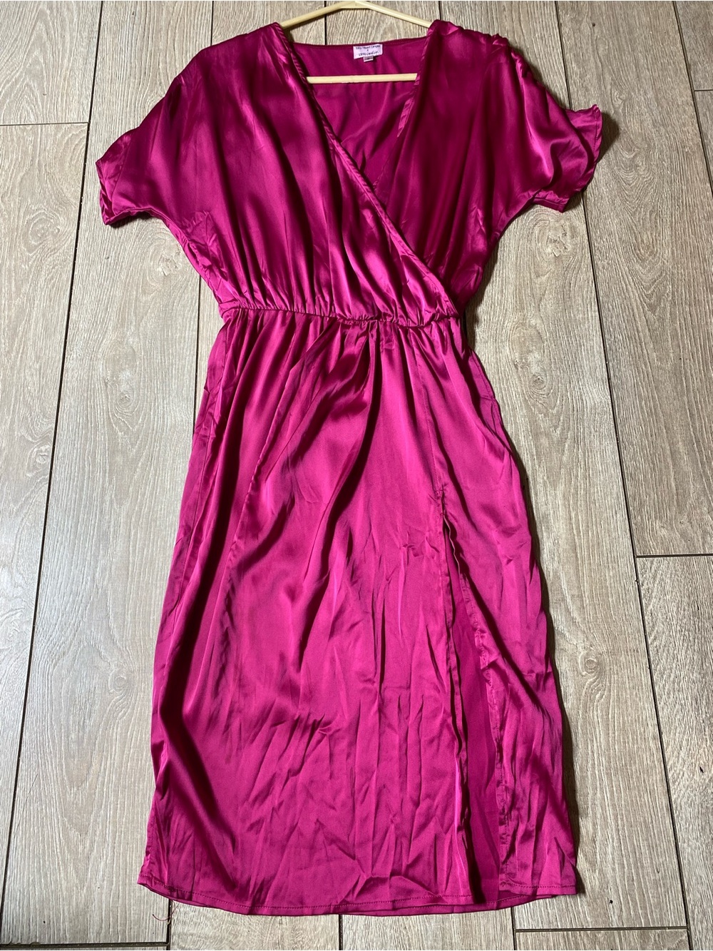 Toby Heart Ginger x Love Indie Magenta Satin Faux Wrap Midi Dress